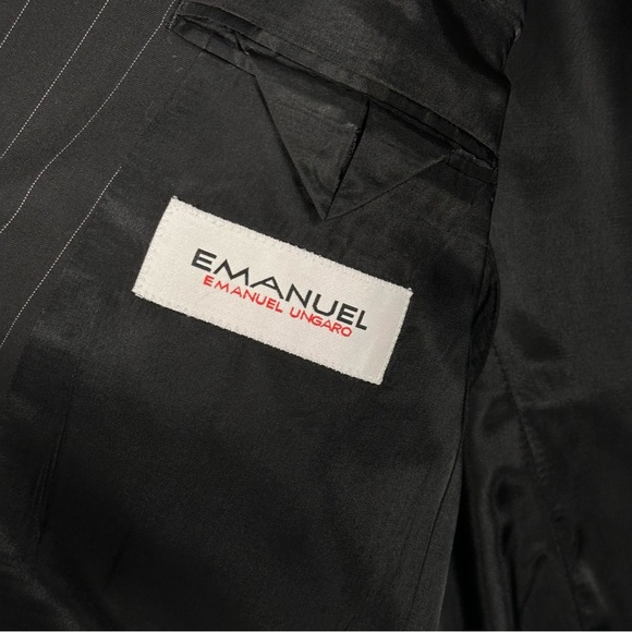 EMANUAL Emanuel Ungaro 44R Pinstripe Suit Jacket Blazer Formal Black Tie Work - Picture 3 of 11